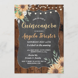 Invitación Sunflower Quinceanera Fiesta Wood Florales Luces