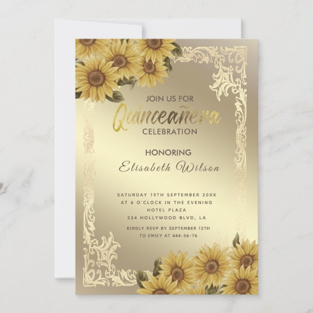 Invitación Sunflower Quinceañera Invitati (Anverso)