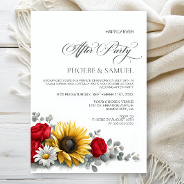 Invitación Sunflower Red Rose Floral Wedding After Party