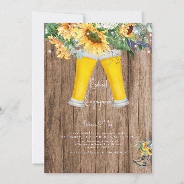 Invitación Sunflower Redneck Boots Boots Partido de compromis (Anverso)