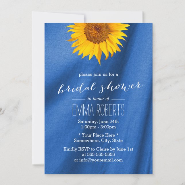 Invitación Sunflower Royal Blue Fabric Bridal Shower (Anverso)