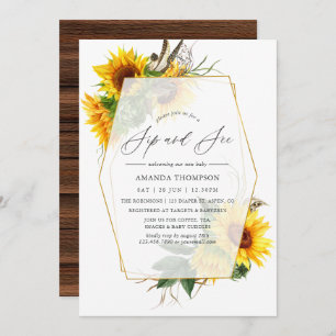 Invitación Sunflower Rustic Geometric Sip y See Fiesta