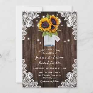 Invitación Sunflower Rustic Wood Mason Jar Boda