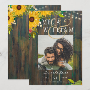 Invitación Sunflower Rústica boda de fotos de madera para sal