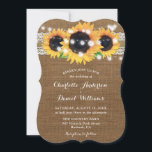 Invitación Sunflower String Lights Burlap Lace Wedding<br><div class="desc">Rustic country sunflower wedding invitation featuring sunflowers and string lights on a burlap and lace background. Two burlap hearts at the back.</div>