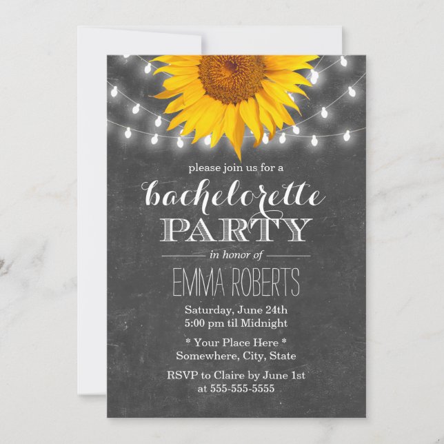 Invitación Sunflower & String Luces Bachelorette Party (Anverso)