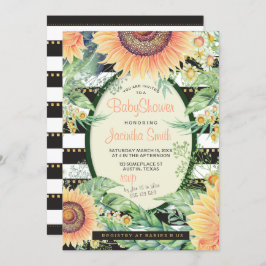 Invitación Sunflower Stripes Glam Baby Shower | Rústica moder