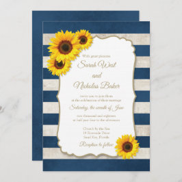 Invitación Sunflower Stripes Rustic Navy Boda Azul
