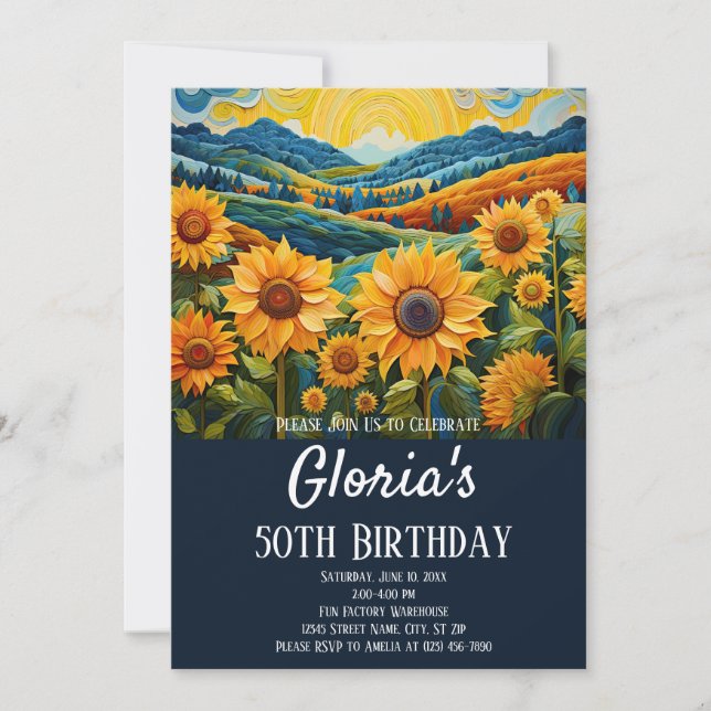 Invitación Sunflower Sunrise 50° Fiesta de Cumpleaños O CUALQ