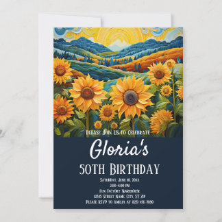 Invitación Sunflower Sunrise 50° Fiesta de Cumpleaños O CUALQ