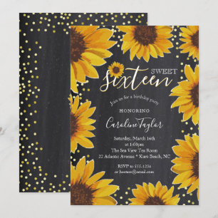 Invitación Sunflower Sweet 16 Birthday Chalkboard