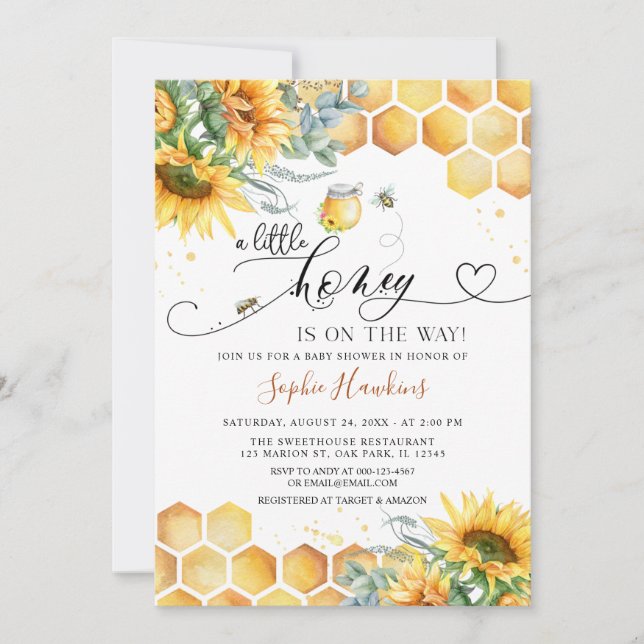 Invitación Sunflower Sweet Little Honey Bee Baby Shower (Anverso)