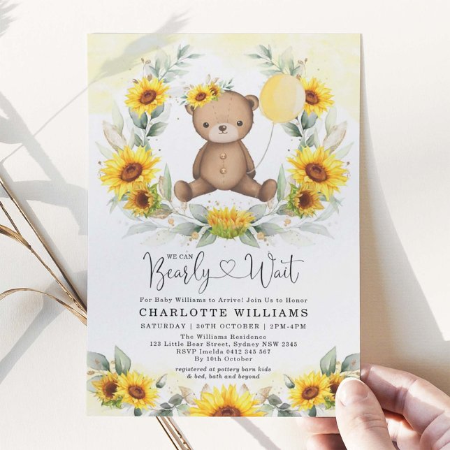 Invitación Sunflower Teddy Bear Summer Greenereneration Baby  (Subido por el creador)