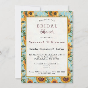 Invitación Sunflower Verde azulada Honeycomb Beds Gold Bridal