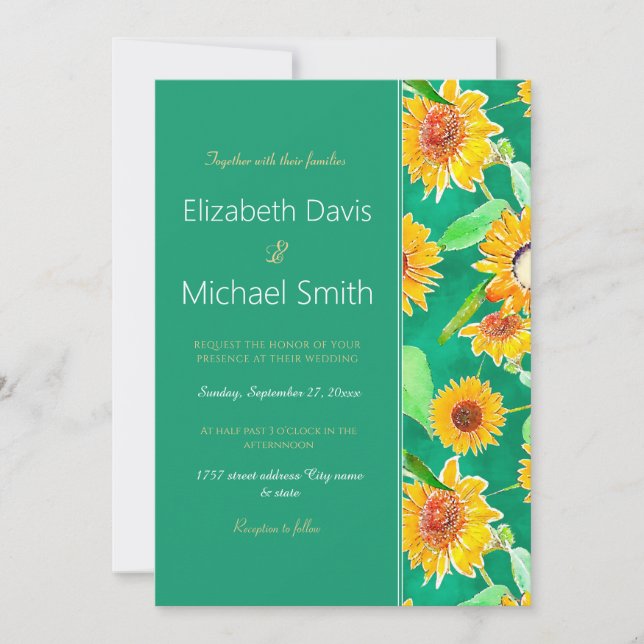 Invitación Sunflower verde de Esmeralda (Anverso)