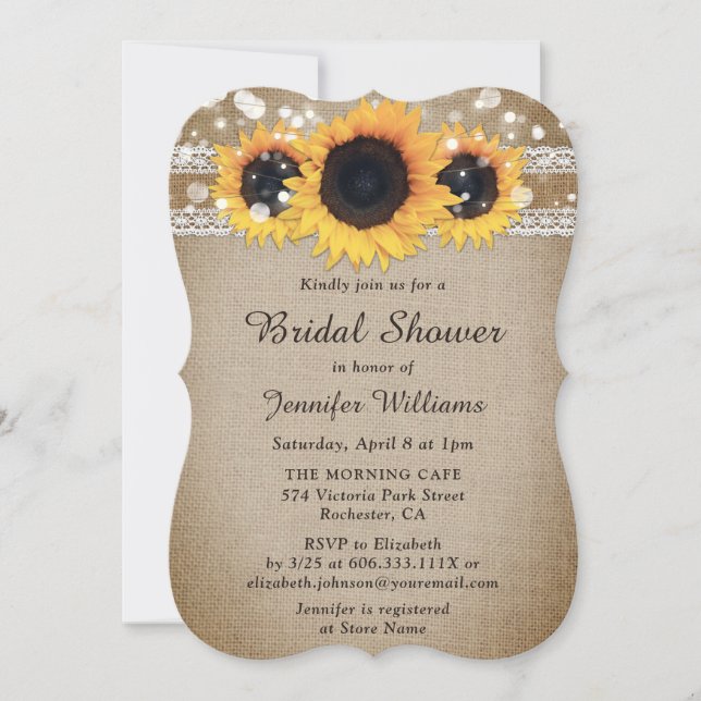 Invitación Sunflower Vintage Rustic Burlap Lace Bridal Shower (Anverso)