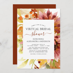 Invitación Sunflower Virtual Bridal Shower Burgundy Floral