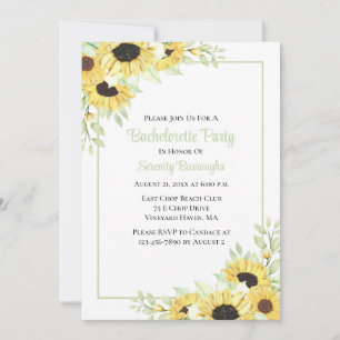 Invitación Sunflower Watercolor Floral Bachelorette Party