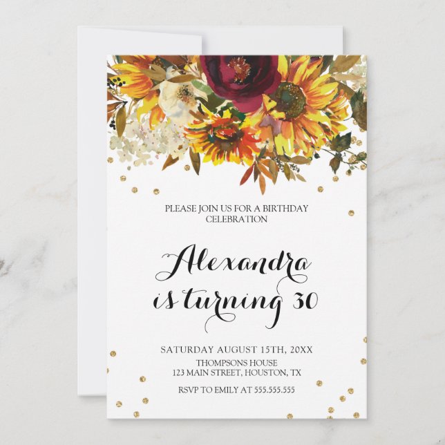 Invitación Sunflower watercolor Invitation (Anverso)