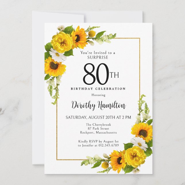 Invitación Sunflower White Daisy 80th Birthday Surprise (Anverso)