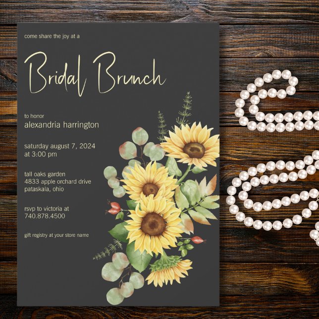 Invitación Sunflower y Eucalyptus en Black Bridal Brunch (Subido por el creador)