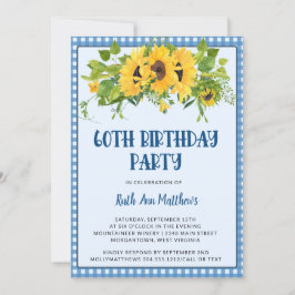 Invitación Sunflower y Gingham Photo 60th Birthday Party