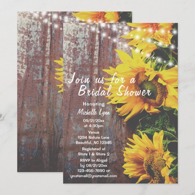 Invitación Sunflower y la luz rusas ducha de novias (Anverso / Reverso)