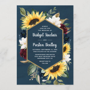 Invitación Sunflower y la Marina color de agua azul Boda ruso