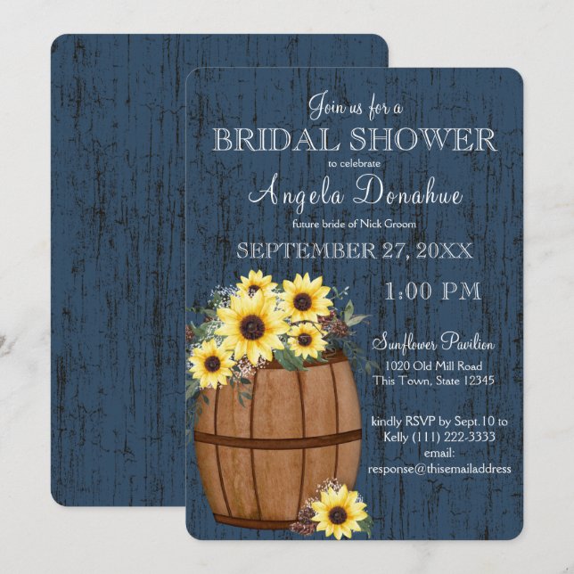 Invitación Sunflower y Wine Barrel Rústica ducha de novia (Anverso / Reverso)