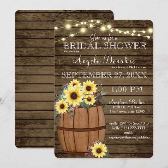 Invitación Sunflower y Wine Barrel Rústica ducha de novia (Anverso / Reverso)