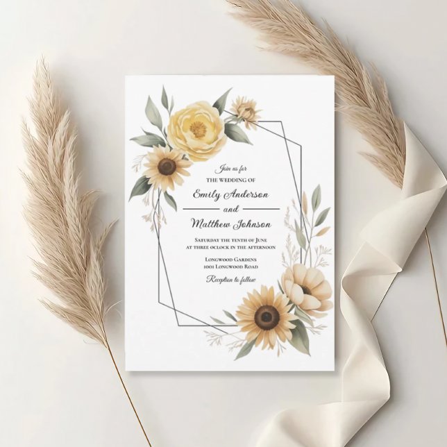 Invitación Sunflower Yellow Floral Frame Wedding Invitation (Subido por el creador)