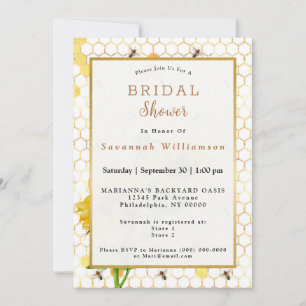 Invitación Sunflower Yellow Honeycomb Beds Gold Bridal Shower