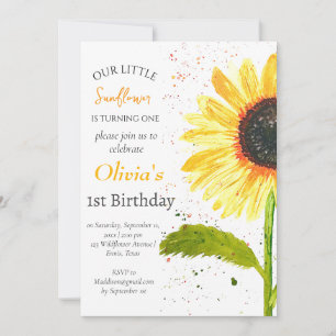 Invitación Sunflowers 1er cumpleaños País Chica Floral