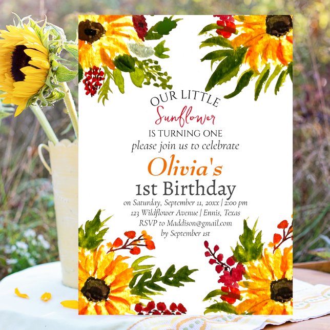 Invitación Sunflowers 1er cumpleaños País Chica Floral (Subido por el creador)