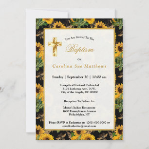 Invitación Sunflowers Abejas Negras Amarillas Bouquet Baptism