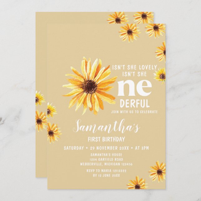 Invitación Sunflowers acuarela no es maravillosa cumpleaños (Anverso / Reverso)