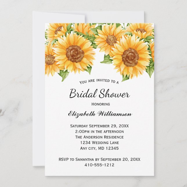 Invitación Sunflowers Amarillo Floral Rústica Ducha Nupcial (Anverso)