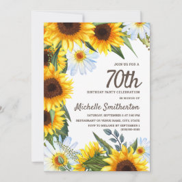 Invitación Sunflowers Amarillo White Daisies 70º cumpleaños