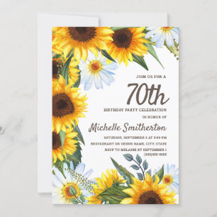 Invitación Sunflowers Amarillo White Daisies 70º cumpleaños