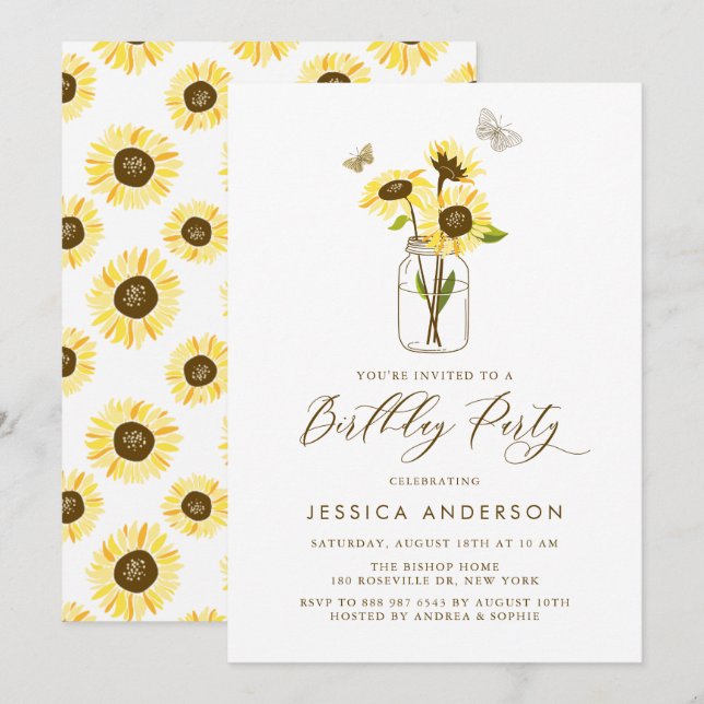 Invitación Sunflowers amarillos en la fiesta de cumpleaños de (Anverso / Reverso)