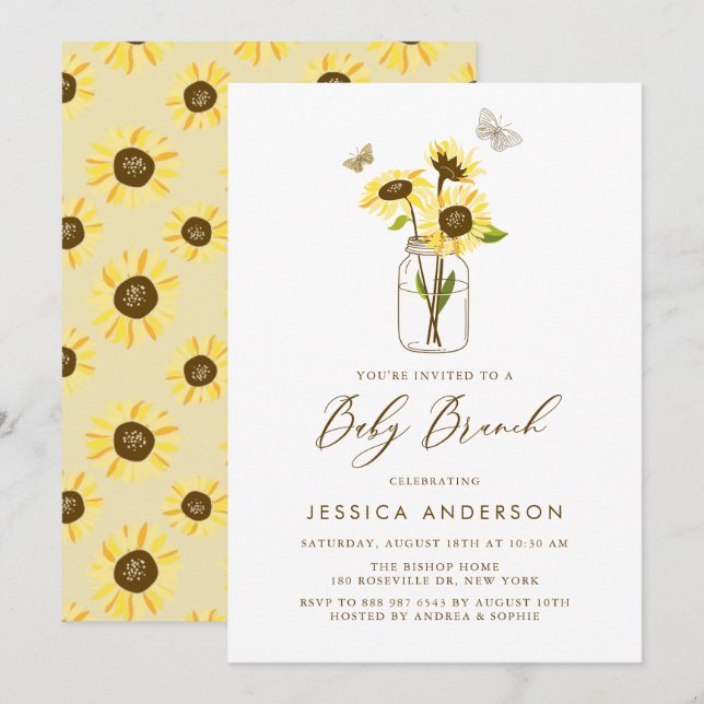 Invitación Sunflowers amarillos en Mason Jar Summer Brunch (Anverso / Reverso)