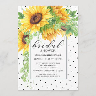 Invitación Sunflowers and Polka Dots Floral Bridal Shower
