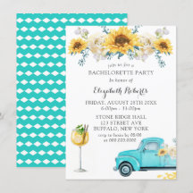 Sunflowers Aqua Vintage Truck Bachelorette Party