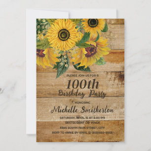 Invitación Sunflowers Barn Wood Western 100 cumpleaños