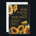 Invitación Sunflowers Black 50th Birthday<br><div class="desc">Hermosos girasoles rústicos amarillos en la invitación de la fiesta de cumpleaños 50. Contáctame para obtener ayuda con tus personalizaciones o para solicitar productos adicionales de correspondencias o coordinación de Zazzle para tu celebración.</div>
