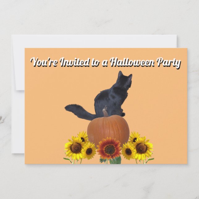 Invitación  Sunflowers Black Cat Pumpkins Halloween Orange  (Anverso)