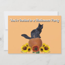 Invitación  Sunflowers Black Cat Pumpkins Halloween Orange 