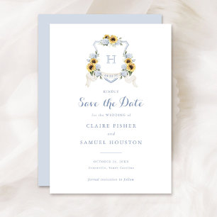 Invitación Sunflowers Blue Hydrangea Escudo Save the Date