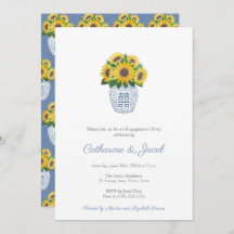 Sunflowers Blue White Ginger Jar Engagement Party