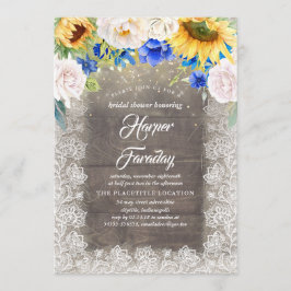Invitación Sunflowers Blue White Russt Fall Bridal Shower